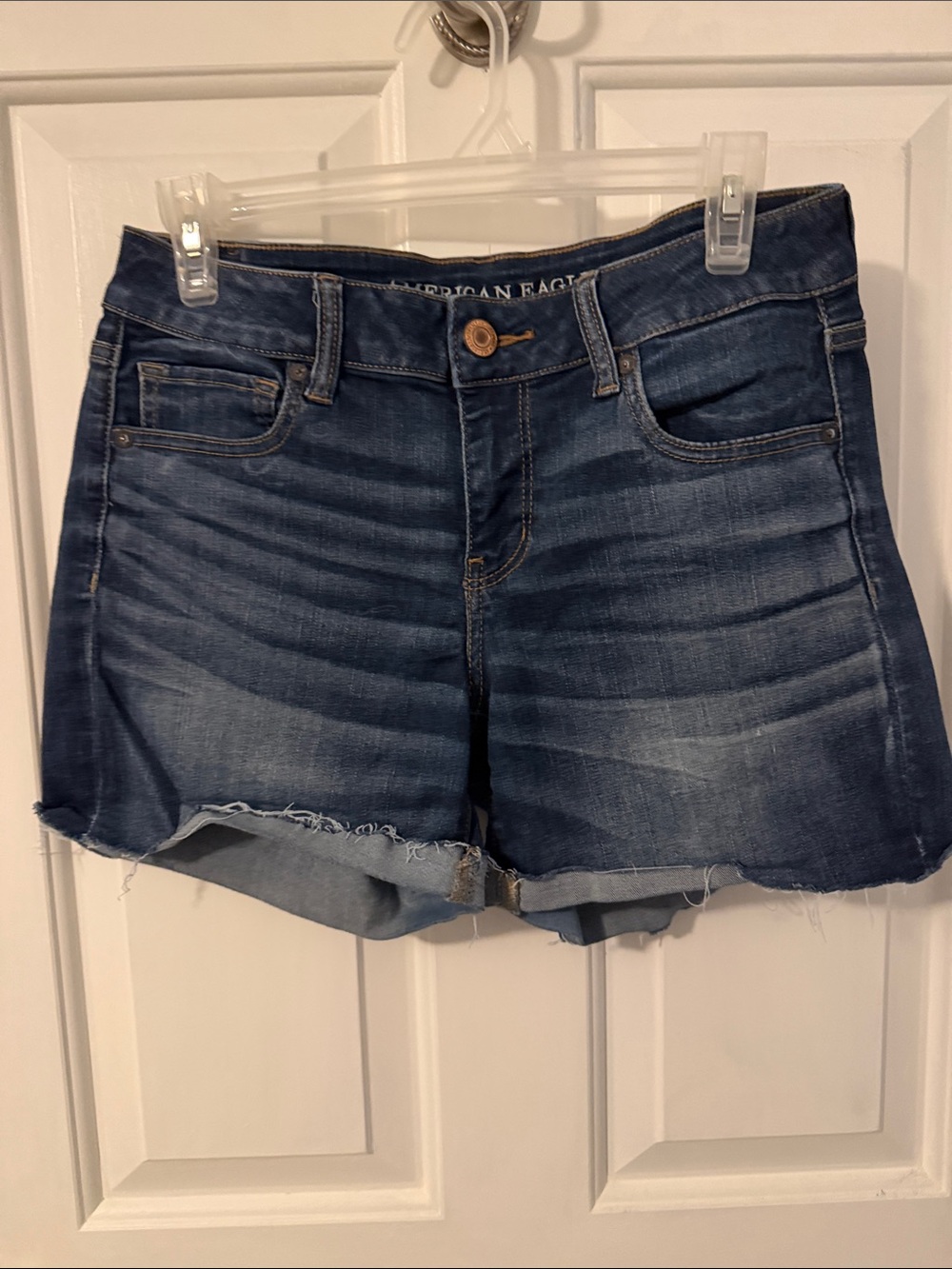 American Eagle Outfitters Women's Medium-Dark Blue Denim Cutoff Shorts